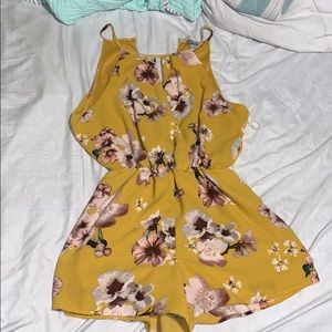 YELLOW HALTER FLORAL ROMPER